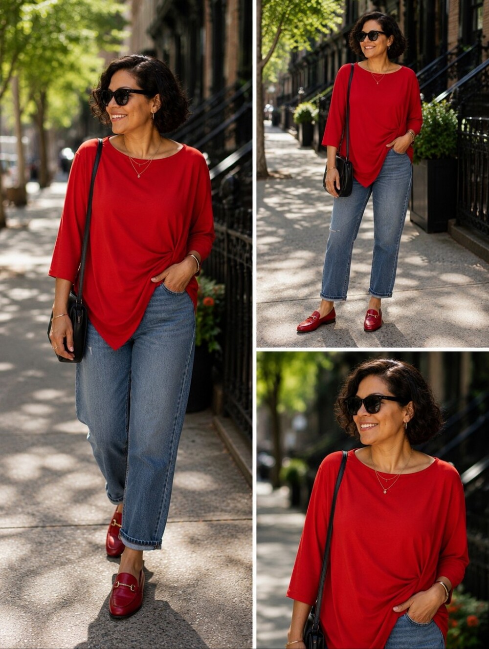 Eloquii Bright Red Scoop Neck Draped Tunic